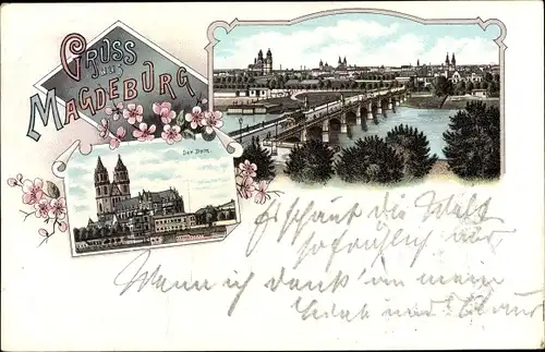 Litho Magdeburg an der Elbe, Stadtpanorama, Dom