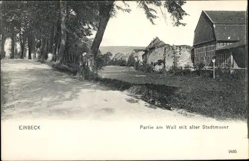 Ak Einbeck in Niedersachsen, Partie am Wall mit alter Stadtmauer