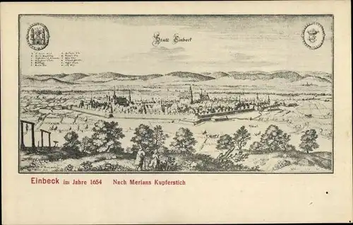 Künstler Ak Einbeck in Niedersachsen, Ort im Jahre 1654, nach Merians Kupferstich