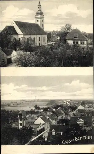 Ak Genthin am Elbe Havel Kanal, Kirche, Panorama
