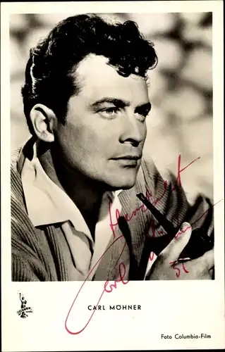 Ak Schauspieler Carl Möhner, Portrait, Autogramm, Columbia Pictures, Pfeife