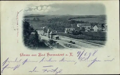 Mondschein Ak Jerzmanice Zdrój Bad Hermsdorf an der Katzbach Niederschlesien, Bahnhof