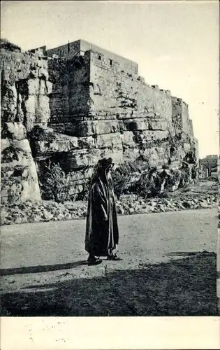 Ak Jerusalem Israel, alte Stadtmauer, Araber-Häuptling