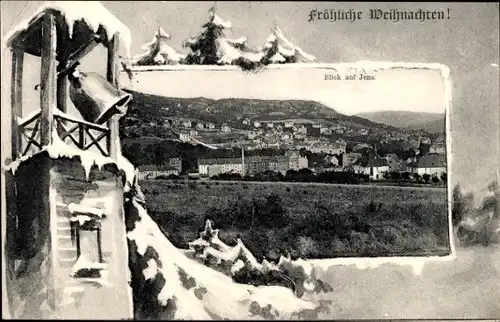 Passepartout Ak Jena in Thüringen, Panorama, Glockenturm, Weihnachten