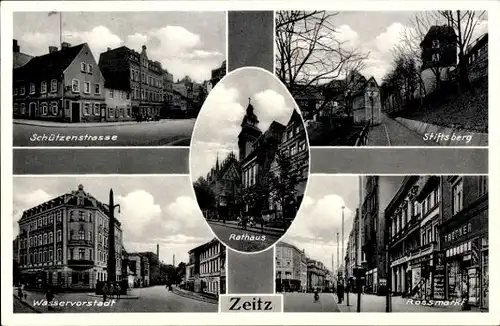 Ak Zeitz im Burgenlandkreis, Stiftsberg, Schützenstraße, Wasservorstadt, Rossmarkt, Geschäfte