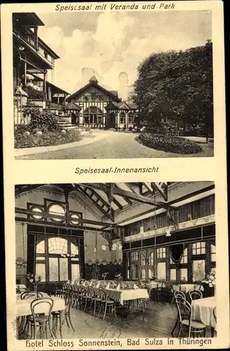 Ak Bad Sulza in Thüringen, Hotel Schloss Sonnenstein, Speisesaal, Veranda, Park
