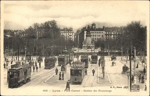 Ak Lyon Rhône, Platz Carnot, Straßenbahnhaltestelle