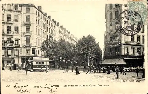 Ak Lyon Rhône, La Place du Pont und Cours Gambetta