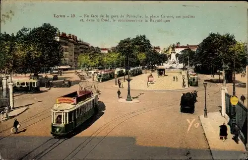 Ak Lyon Rhône, Place Carnot, Bahnhof