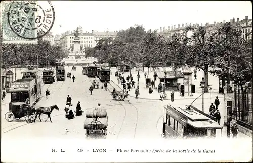 Ak Lyon Rhône, Place Perrache, Ausgang vom Bahnhof