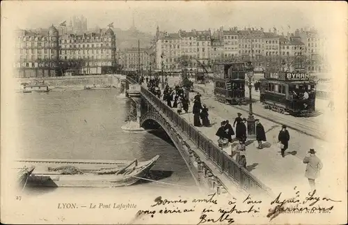 Ak Lyon Rhône, Gesamtansicht der Lafayette Bridge, Straßenbahn