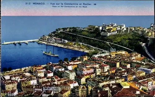 Ak Monaco, Vue sur la Condamine et Rocher, Fliegeraufnahme