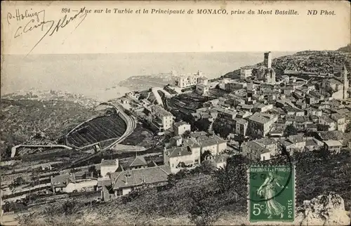 Ak Monaco, Blick auf La Turbie und das Fürstentum