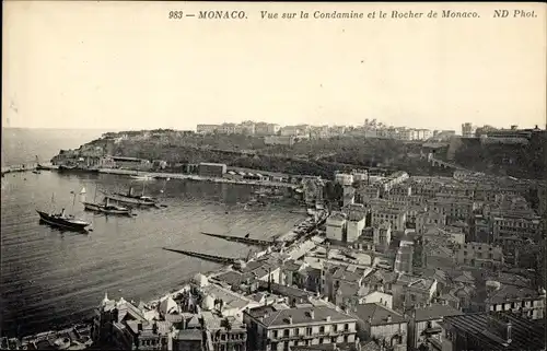 Ak Monaco, Blick auf das Condamine und den Felsen von Monaco