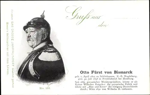 Ak Fürst Otto von Bismarck, Portrait, Erster Kanzler des neuen Deutschen Reiches