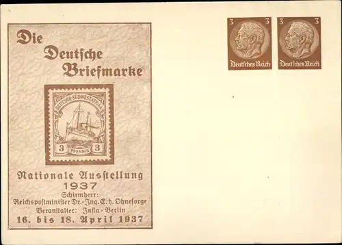 Ganzsachen Ak Deutsche Briefmarke, Nationale Ausstellung 1937