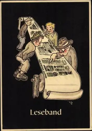 Künstler Ak Moritz, H., Leseband, Karikatur, Zeitung, Artikel
