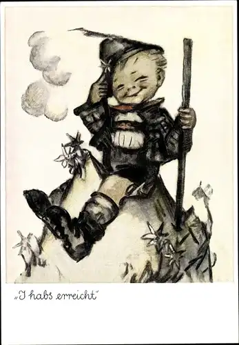 Künstler Ak Hummel, Berta, I habs erreicht, Junge auf Bergspitze, Nr 5614