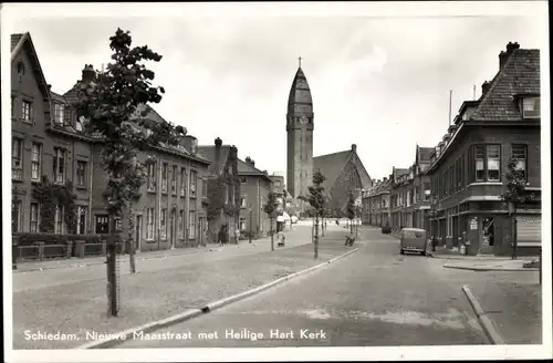 Ak Schiedam Südholland Niederlande, Nieuwe Maasstraat, Heilige Hart Kerk