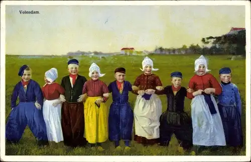 Ak Volendam, Kinder in niederländischen Trachten