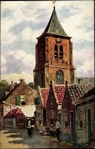 Künstler Ak Gerstenhauer, Johann Georg, niederländisches Dorfmotiv, Kirchturm