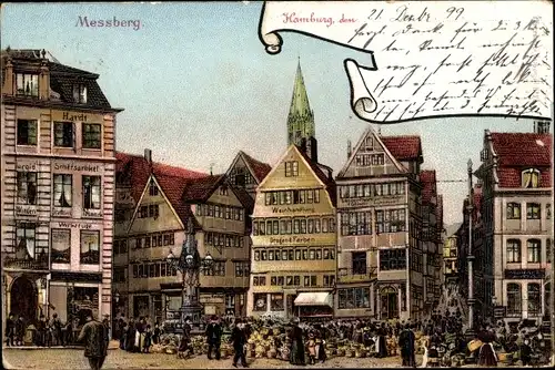 Litho Hamburg Mitte Altstadt, Messberg, Marktplatz, Hardt Schiffsartikel, Weinhandlung