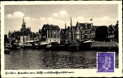 Ak Emden in Ostfriesland, Delft, Rathausturm, Schiffe