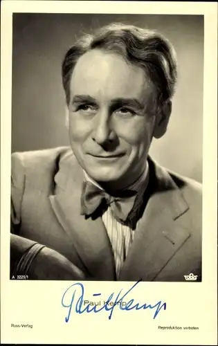 Ak Schauspieler Paul Kemp, Portrait im Anzug mit Fliege, Ross Verlag A 3225 1, Autogramm