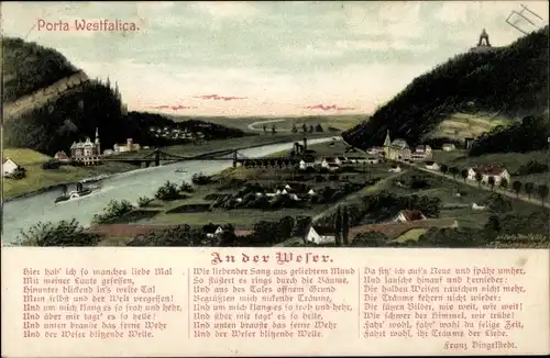 Ak Porta Westfalica an der Weser, Panorama, Gedicht, Weserlied