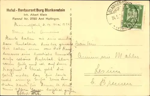 Ak Blankenstein an der Ruhr Hattingen, Burg Blankenstein