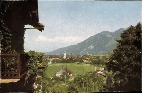 Ak Grassau in Oberbayern, Balkon, Kirche, Panorama