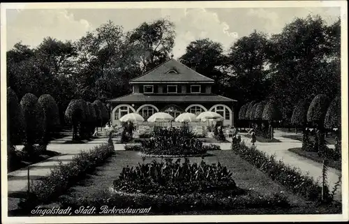 Ak Ingolstadt an der Donau Oberbayern, Städtisches Parkrestaurant, Garten