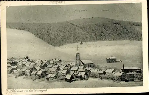 Ak Oberwiesenthal im Erzgebirge, Winter, Fichtelberg, Panorama