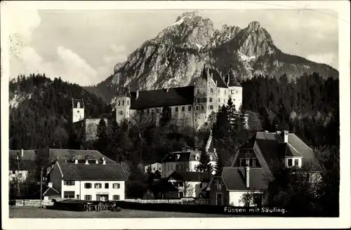 Ak Füssen im Ostallgäu, Teilansicht, Säuling, Burg