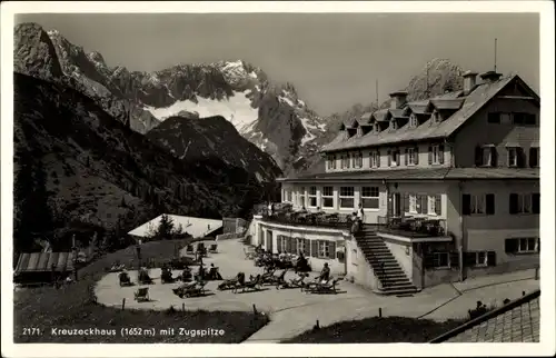 Ak Garmisch Partenkirchen in Oberbayern, Kreuzeckhaus, Adolf Zoeppritz Haus, Zugspitze