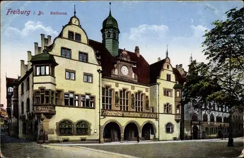 Ak Freiburg im Breisgau, Rathaus, Uhr