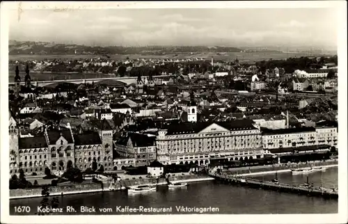 Ak Koblenz am Rhein, Blick vom Kaffee-Restaurant Viktoriagarten