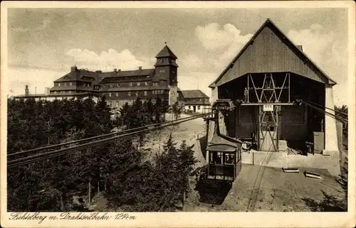 Ak Oberwiesenthal im Erzgebirge, Fichtelberg mit Drahtseilbahn