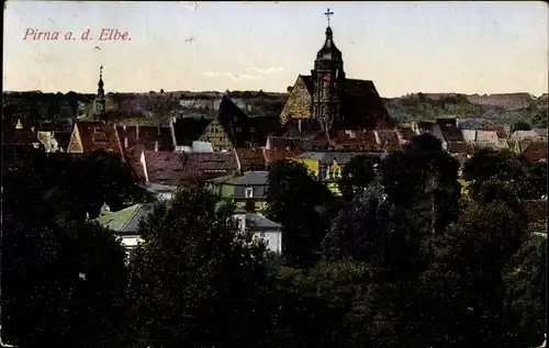 Ak Pirna in Sachsen, Teilansicht, Kirche