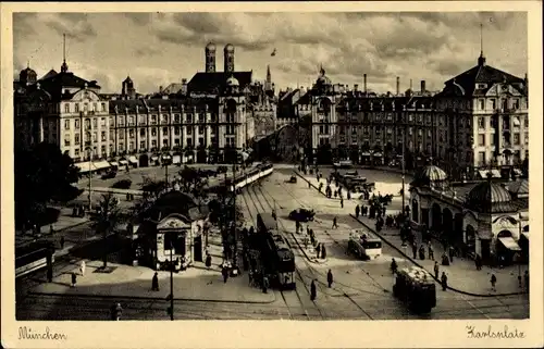 Ak München, Karlsplatz, Straßenbahnen, Autos, Frauenkirche