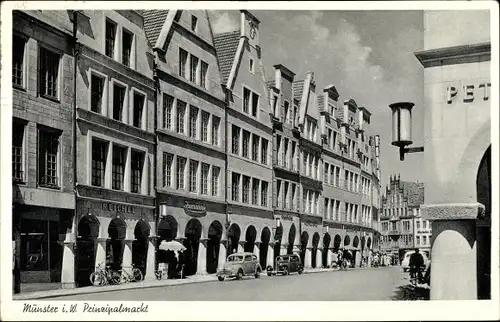 Ak Münster in Westfalen, Geschäft Reichel, Prinzipalmarkt, Schuhhaus Zumnorde, Autos