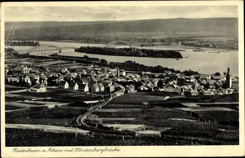 Ak Rüdesheim am Rhein, Ausblick von der Jugendherberge, Hindenburgbrücke, Rheinhessen