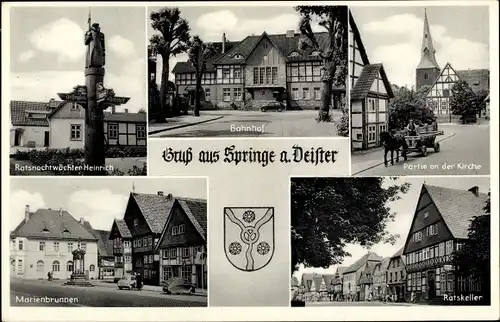 Ak Springe am Deister, Bahnhof, Ratskeller, Kirche, Marienbrunnen, Wappen