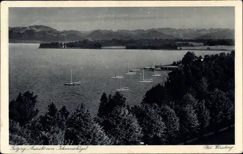 Ak Tutzing am Starnberger See Oberbayern, Aussicht vom Johanneshügel, Boote