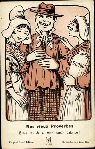 Ak Unsere alten Sprichwörter, zwischen den beiden schwingt mein Herz