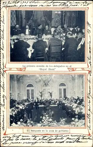 Ak Argentinien, Bankett im Regierungsgebäude, Royal Hotel, chilenische Delegierte beim Essen