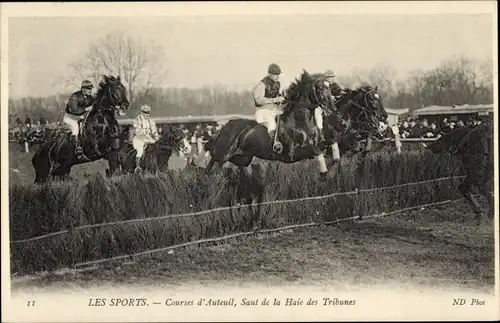 Ak Les Sports, Auteuil Races, Springreiten der Haie des Tribunes, Pferderennen