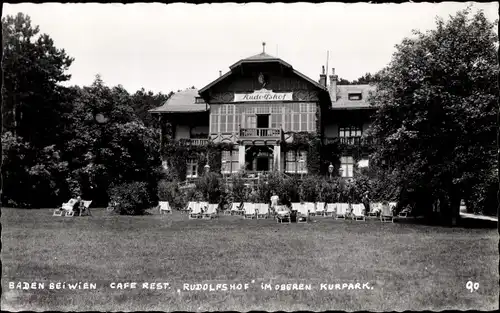 Ak Baden bei Wien in Niederösterreich, Café Restaurant Rudolfshof im oberen Kurpark