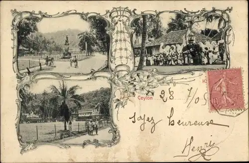 Ak Kandy Sri Lanka Ceylon, Prozession, Elefant, Denkmal