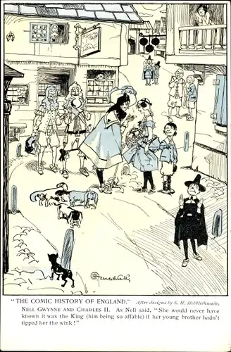 Künstler Ak Hebblethwaite, The Comic History of England, Nell Gwynne und Charles II